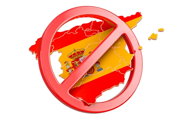 Mapa Español Con Signo Prohibido Representación Aislada Sobre Fondo Blanco — Foto de Stock