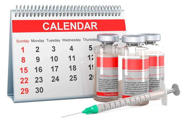 Calendar Vaccination Vaccine Scheduler Concept Rendering Isolated White Background — Stock Photo, Image