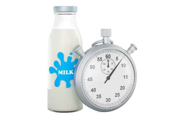 Melkfles Met Stopwatch Weergave Geïsoleerd Witte Achtergrond — Stockfoto