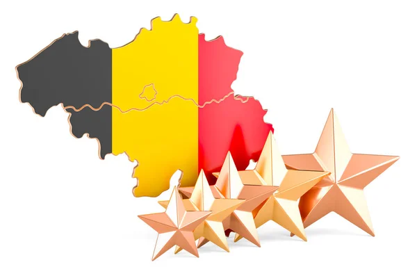 Belgisk Karta Med Fem Stjärnor Betyg Kvalitet Service Belgien Rendering — Stockfoto