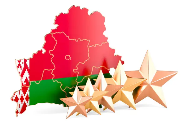 Vitrysk Karta Med Fem Stjärnor Betyg Kvalitet Service Vitryssland Rendering — Stockfoto