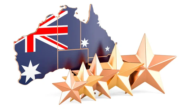 Australijska Mapa Pięcioma Gwiazdami Ocena Jakość Serwis Australii Rendering Izolowany — Zdjęcie stockowe
