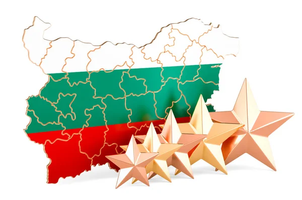 Bolgár Térkép Csillaggal Értékelés Minőség Szolgáltatás Bulgáriában Renderelés Elszigetelt Fehér — Stock Fotó