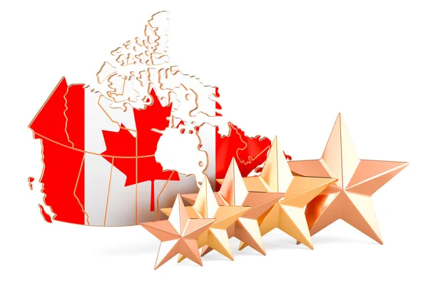 Mapa Canadiense Con Cinco Estrellas Valoración Calidad Servicio Canadá Representación — Foto de Stock