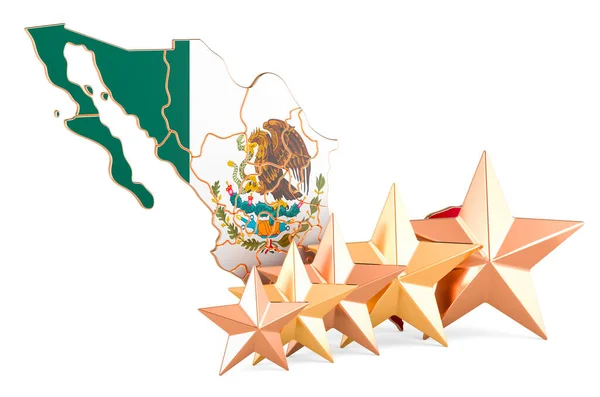 Meksykańska Mapa Pięcioma Gwiazdami Ocena Jakość Serwis Meksyku Rendering Izolowany — Zdjęcie stockowe