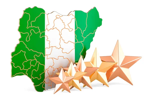 Nigeriansk Karta Med Fem Stjärnor Betyg Kvalitet Service Nigeria Rendering — Stockfoto