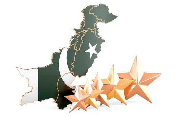 Mapa Paquistanês Com Cinco Estrelas Classificação Qualidade Serviço Paquistão Renderização — Fotografia de Stock