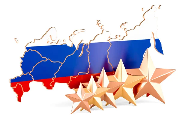 Mapa Ruso Con Cinco Estrellas Valoración Calidad Servicio Rusia Representación — Foto de Stock