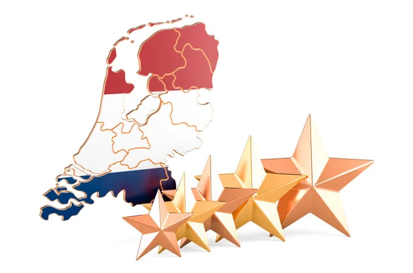 Mapa Holandês Com Cinco Estrelas Classificação Qualidade Serviço Holanda Renderização — Fotografia de Stock