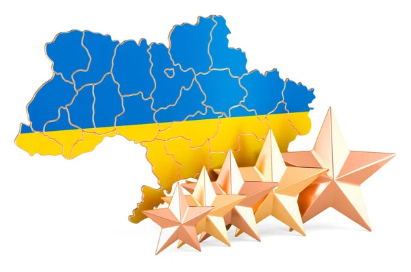 Ukrainian Map Five Stars Rating Quality Service Ukraine Rendering Isolated — Stock Photo, Image