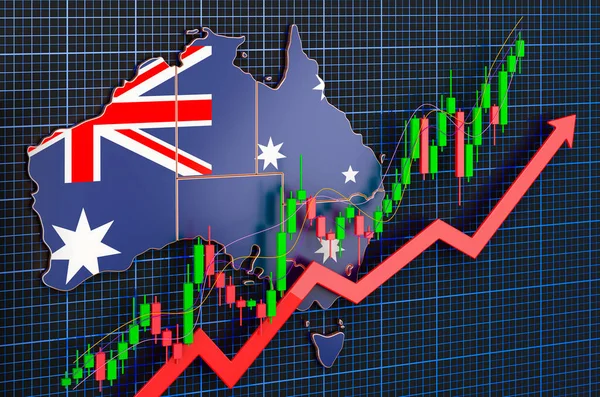 Wirtschaftswachstum Australien Aufwärtsmarkt Konzept Rendering Auf Dunklem Blauem Hintergrund — Stockfoto
