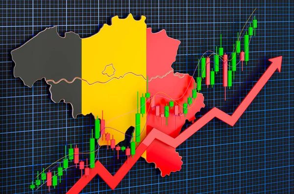 Economische Groei België Uptrend Markt Concept Weergave Blauwe Donkere Achtergrond — Stockfoto