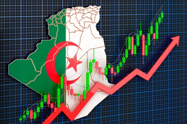 Economic growth in Algeria, uptrend market, concept. 3D rendering on blue dark background