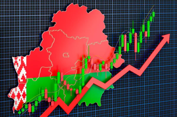Wzrost Gospodarczy Białorusi Rynek Zwyżkowy Koncepcja Rendering Niebieskim Ciemnym Tle — Zdjęcie stockowe
