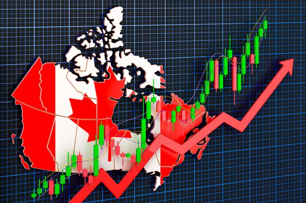 Economic growth in Canada, uptrend market, concept. 3D rendering on blue dark background