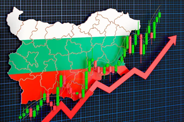 Wzrost Gospodarczy Bułgarii Rynek Zwyżkowy Koncepcja Rendering Niebieskim Ciemnym Tle — Zdjęcie stockowe