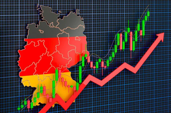 Wzrost Gospodarczy Niemczech Rynek Zwyżkowy Koncepcja Rendering Niebieskim Ciemnym Tle — Zdjęcie stockowe