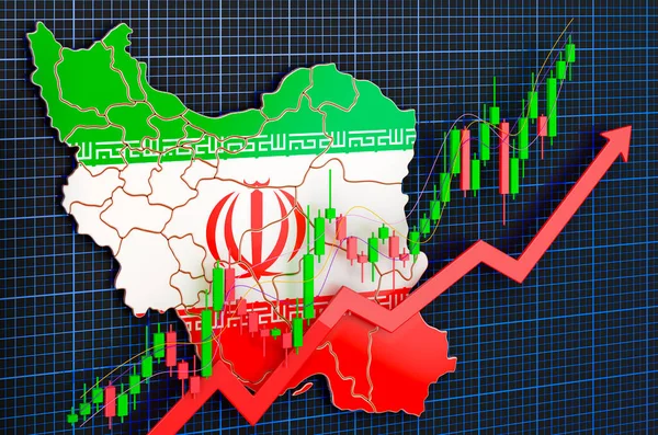 Economic growth in Iran, uptrend market, concept. 3D rendering on blue dark background