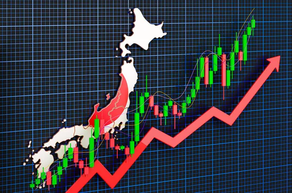 Ekonomisk Tillväxt Japan Uppåtgående Marknad Koncept Rendering Blå Mörk Bakgrund — Stockfoto