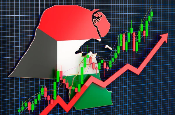 Ekonomisk Tillväxt Kuwait Uppåtgående Marknad Koncept Rendering Blå Mörk Bakgrund — Stockfoto