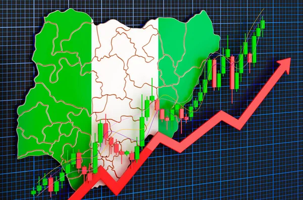 Wzrost Gospodarczy Nigerii Rynek Zwyżkowy Koncepcja Rendering Niebieskim Ciemnym Tle — Zdjęcie stockowe