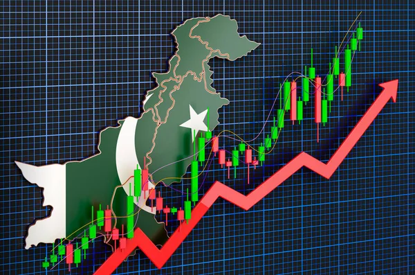 Economische Groei Pakistan Uptrend Markt Concept Weergave Blauwe Donkere Achtergrond — Stockfoto