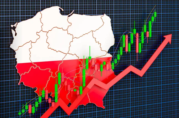 Wzrost Gospodarczy Polsce Dynamiczny Rynek Koncepcja Rendering Niebieskim Ciemnym Tle — Zdjęcie stockowe
