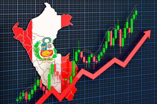 Hospodářský Růst Peru Vzestupný Trh Koncepce Vykreslování Modrém Tmavém Pozadí — Stock fotografie