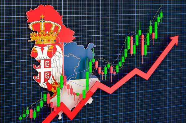 Economische Groei Servië Uptrend Markt Concept Weergave Blauwe Donkere Achtergrond — Stockfoto