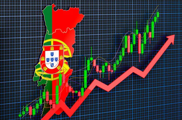 Wzrost Gospodarczy Portugalii Rynek Zwyżkowy Koncepcja Rendering Niebieskim Ciemnym Tle — Zdjęcie stockowe