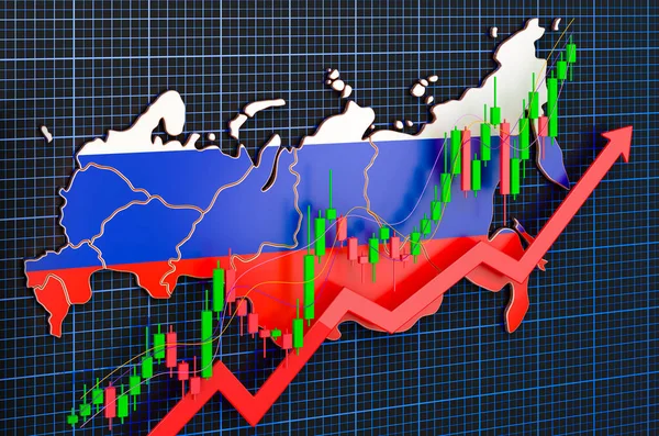 Економічне Зростання Росії Зростання Ринку Концепція Зображення Синьому Темному Фоні — стокове фото