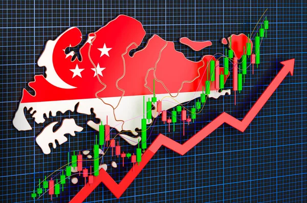 Economische Groei Singapore Uptrend Markt Concept Weergave Blauwe Donkere Achtergrond — Stockfoto