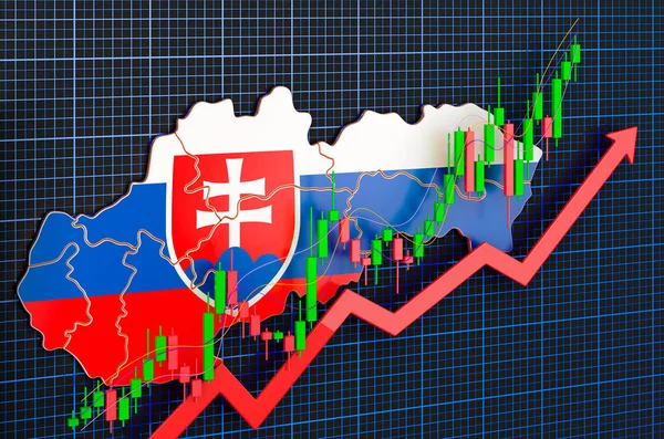 Economic growth in Slovakia, uptrend market, concept. 3D rendering on blue dark background