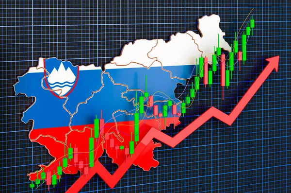 Economic growth in Slovenia, uptrend market, concept. 3D rendering on blue dark background