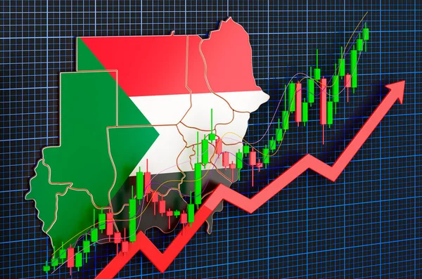 Economic growth in Sudan, uptrend market, concept. 3D rendering on blue dark background