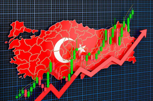Ekonomisk Tillväxt Turkiet Uppåtgående Marknad Koncept Rendering Blå Mörk Bakgrund — Stockfoto