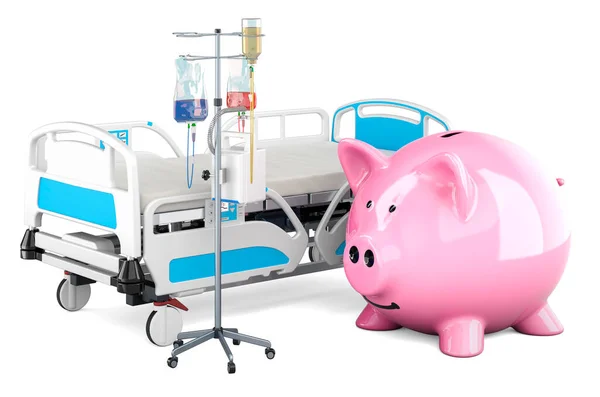可调整的医院床 带有小猪银行 3D渲染隔离的白色背景 — 图库照片