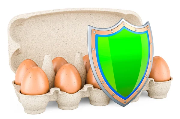 Telur Dalam Karton Telur Dengan Perisai Rendering Terisolasi Pada Latar — Stok Foto