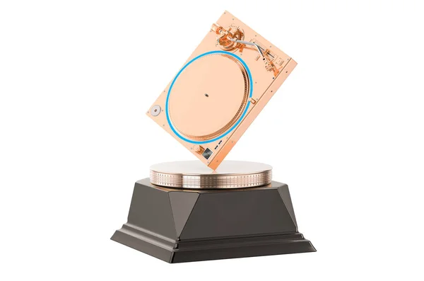 Phonograph Turntable Golden Award Concept Rendering Isolated White Background — Stock Photo, Image