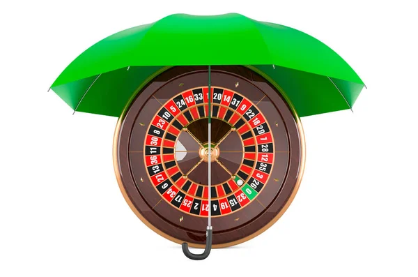 Casino Roulette Sous Parapluie Rendu Isolé Sur Fond Blanc — Photo