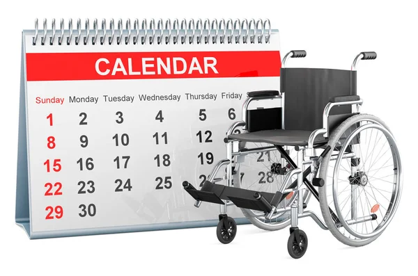Kalendarz Biurkowy Ręcznym Wózkiem Inwalidzkim Renderowanie Izolowane Białym Tle — Zdjęcie stockowe