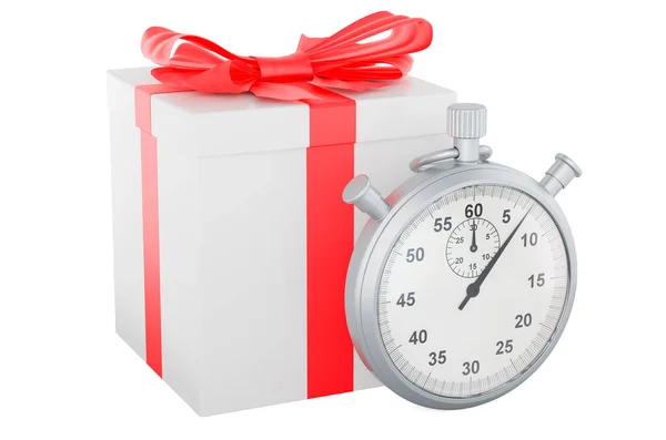 Gift Box Stopwatch Gift Concept Rendering Isolated White Background — Stock Photo, Image