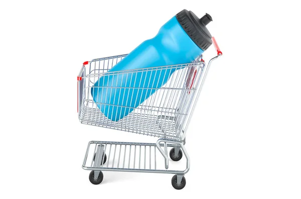 Shopping Cart Plastic Sport Water Bottles Rendering Isolated White Background — Stock Photo, Image