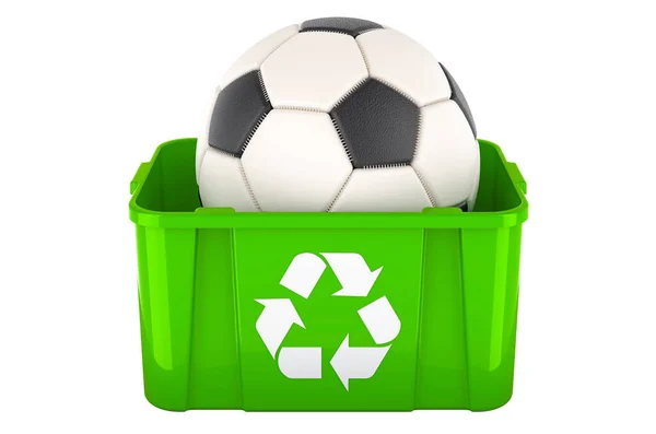 Recyclage Poubelle Avec Ballon Football Rendu Isolé Sur Fond Blanc — Photo