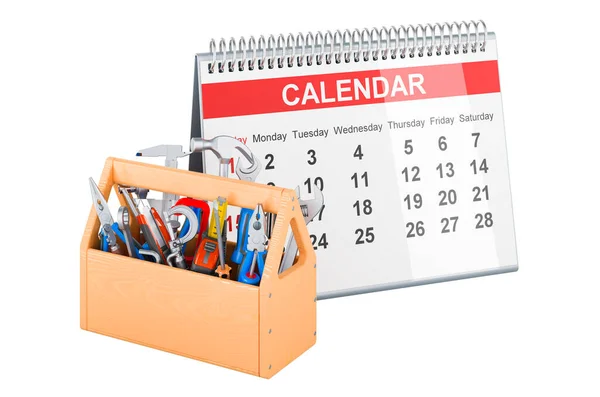 Desk Calendar Tool Box Rendering Isolated White Background — Stock Photo, Image