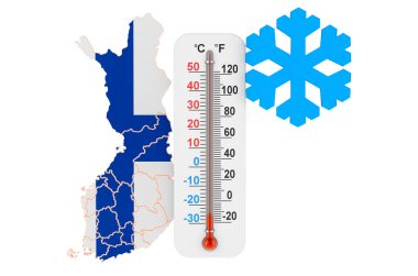 Finlandiya 'da aşırı soğuk. Beyaz arkaplanda 3B görüntüleme izole edildi