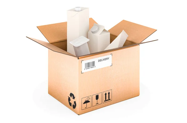 白の背景に隔離されたパッケージ製品 3Dレンダリングを持つ小包 — ストック写真