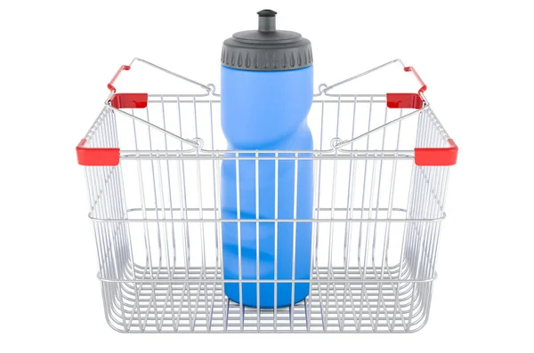 Koszyk Zakupów Plastikowymi Butelkami Wody Sportowej Renderowanie Izolowane Białym Tle — Zdjęcie stockowe