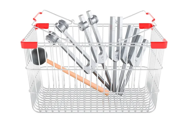 Shopping Basket Medical Tuning Forks Rendering Isolated White Background — Stock Photo, Image