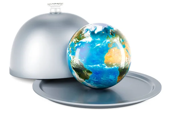 Restaurant Cloche Earth Globe Renderelés Elszigetelt Fehér Háttér — Stock Fotó